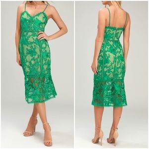 Lulus Deeply Cherished green lace midi dress, S